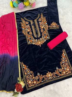 Blue embroidered velvet patiyala suit 3