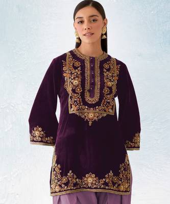 Purple embroidered velvet patiyala suit 2