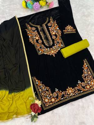 Black embroidered velvet patiyala suit 3