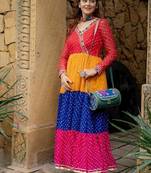 Women  Bandhani Printed Faux Georgette Flared Gown