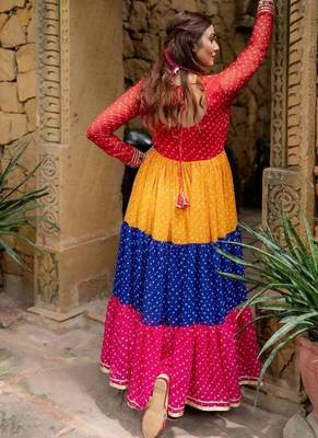Women  Bandhani Printed Faux Georgette Flared Gown 3