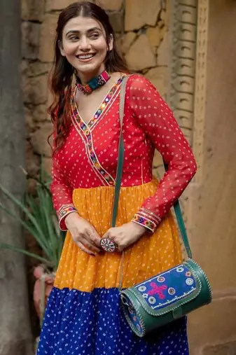 Women  Bandhani Printed Faux Georgette Flared Gown