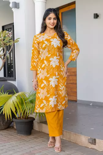  Women's Cotton Blend Floral Straight Printed Kurta Pant With Dupatta | kurta sets for woman