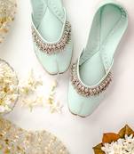 Mint green solid leather juttis