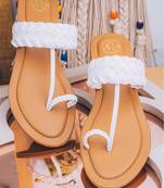 White solid leather kolhapuris