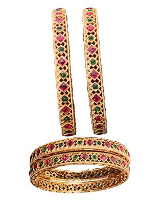 gold plated alloy bangles set with ruby green stones 4