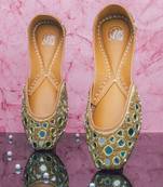 Gold mirror embroidered leather juttis