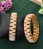 Elegant pearl studded bangles set, high gold polish bridal bangles, traditional ethnic jewelry for women 2 pcs set