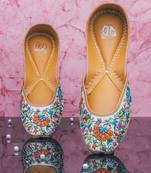 Multicolor floral embroidered leather juttis