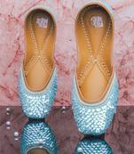 Blue embroidered leather juttis
