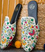 White embroidered leather mules