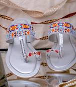 Blue embroidered leather kolhapuris