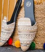 Gold embroidered leather mules