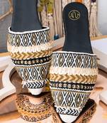 Blue embroidered leather mules