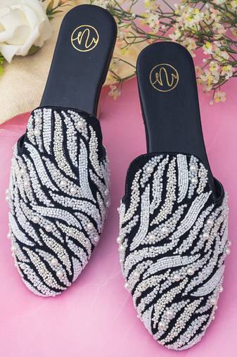 White embroidered leather mules