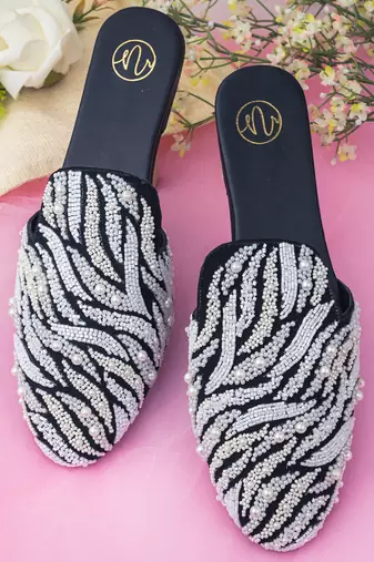 White embroidered leather mules