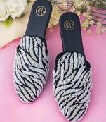 White embroidered leather mules