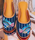 Blue embroidered leather mules