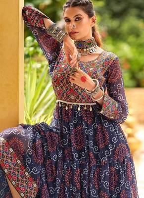 Women  Bandhani Printed Faux Georgette with Flared Gown 3