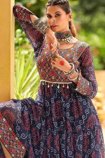 Women  Bandhani Printed Faux Georgette with Flared Gown