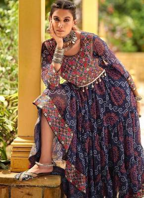 Women  Bandhani Printed Faux Georgette with Flared Gown 5