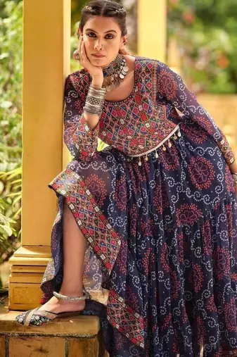 Women  Bandhani Printed Faux Georgette with Flared Gown