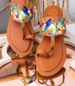 Brown embroidered leather kolhapuris