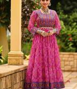 Women  Bandhani Printed Faux Georgette with Flared Gown