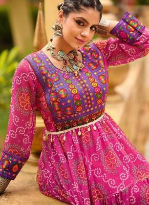 Women  Bandhani Printed Faux Georgette with Flared Gown 3