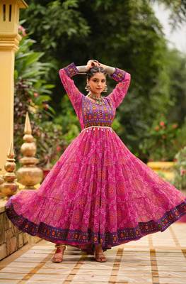 Women  Bandhani Printed Faux Georgette with Flared Gown 5