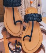 Black solid leather kolhapuris