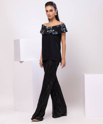 Black embroidered cotton co ord set 2