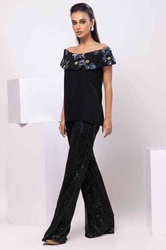 Black embroidered cotton co ord set