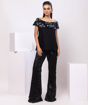Black embroidered cotton co ord set 1