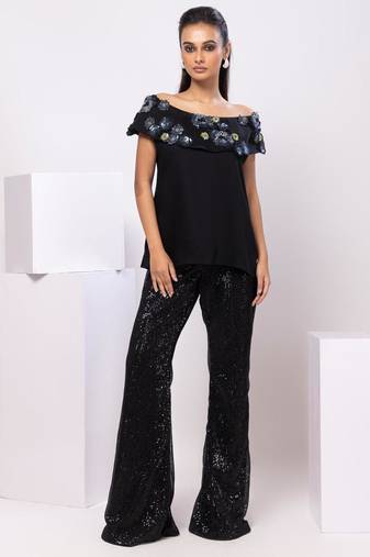 Black embroidered cotton co ord set