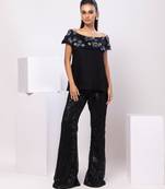 Black embroidered cotton co ord set