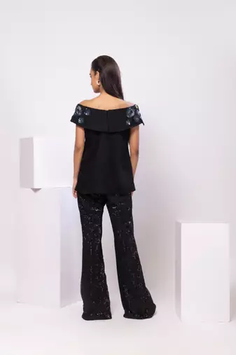 Black embroidered cotton co ord set