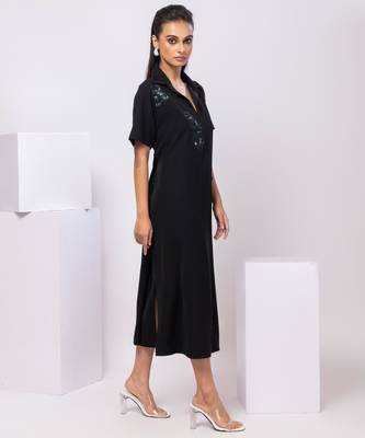 Black embroidered cotton dress 2