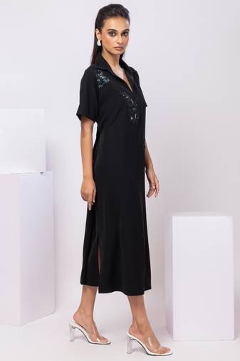 Black embroidered cotton dress