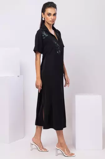 Black embroidered cotton dress