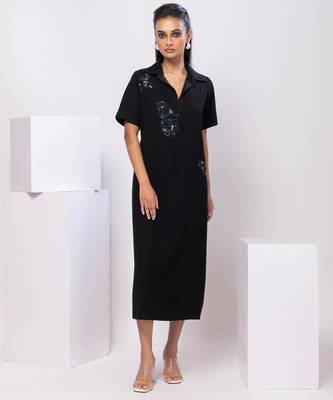 Black embroidered cotton dress 1