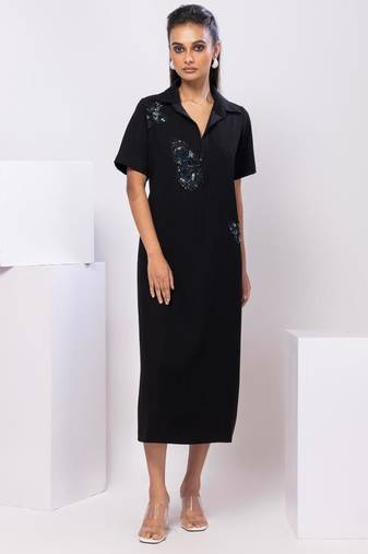Black embroidered cotton dress