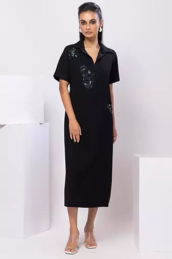 Black embroidered cotton dress