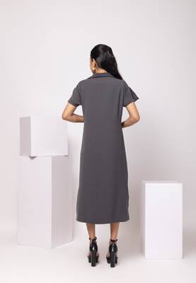 Grey embroidered cotton dress 1