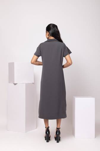 Grey embroidered cotton dress