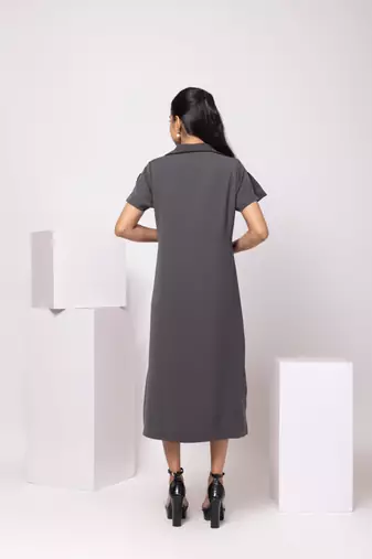 Grey embroidered cotton dress