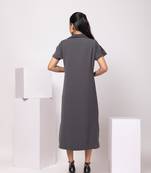 Grey embroidered cotton dress