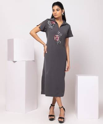 Grey embroidered cotton dress 2