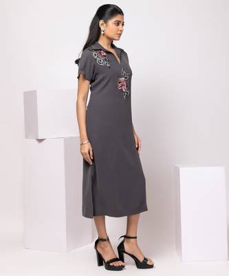 Grey embroidered cotton dress 3