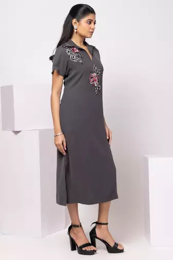 Grey embroidered cotton dress